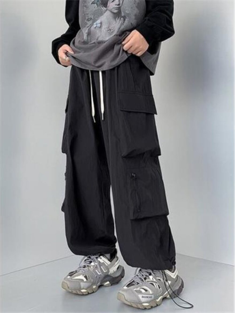 Men's Plus Size Loose Fit Cargo Pants with Drawstring - Picture 6 of 12